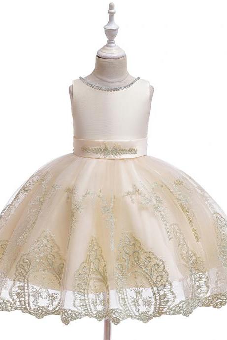 High-quality Flower Girls dress Summer Lace Gold Thread Embroidery Formal Evening Wedding Gown Tutu Princess Children Clothing