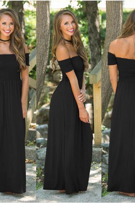 Sexy Off The Shoulder Women Maxi Long Dress 2019 Elegant Slim Waist Solid Strapless Fashion Summer Party Dresses Vestidos