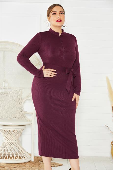 women Autumn winter new sweater dress plus size long-sleeved sexy stand collar slim bottoming sweater knit dress