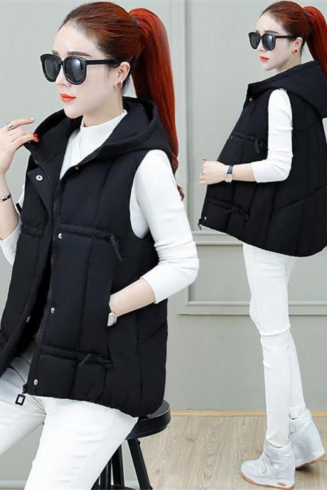 2019 Womens Waistcoat Hooded Down Cotton Vest Short Jacket Sleeveless Coat
