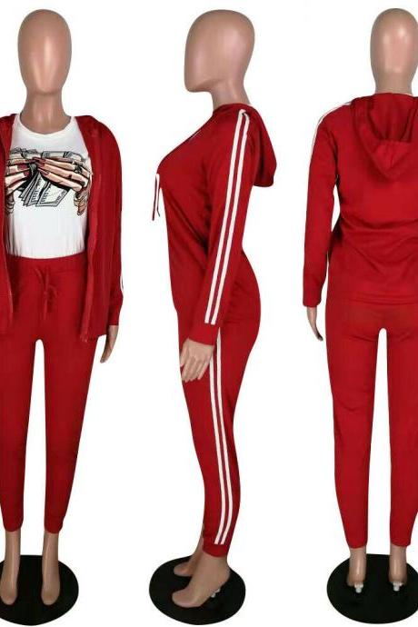 NEW Women's Stylish Long Sleeves Solid Color Drawstring Sporty Long Jumpsuit2pcs