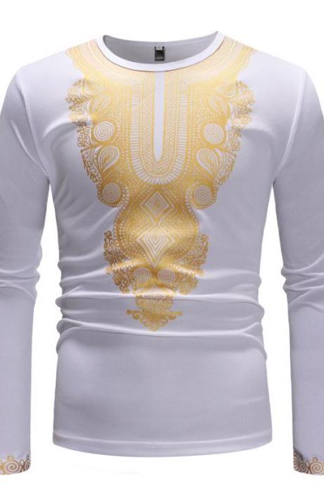 A cool new 2019 men's shirt with simple African print O-Neck long sleeves tops