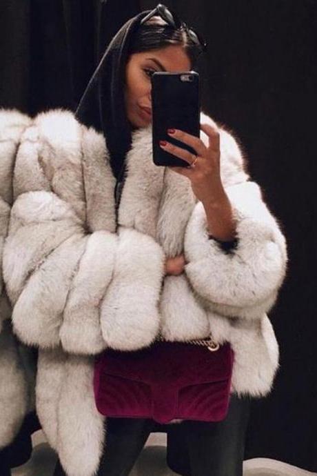 Winter Autumn Women Plus Size Short Faux Fur Coat Warm Furry Jacket Long Sleeve Fake Fur Casual Party Outerwear