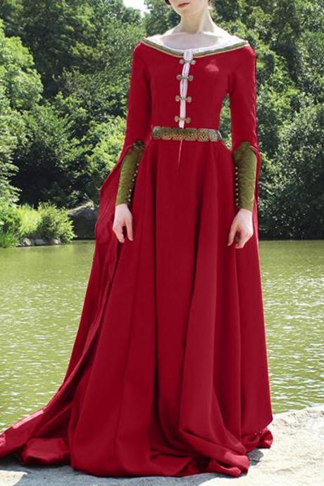 Women Medieval Costume Cosplay Gothic Vintage Court Victorian Clothing Long Floor Strapless Fall Dress Costume