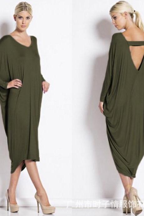 Spring Summer Women Long Sleeve Dress Backless Loose Party Cocktail Ladies Baggy Plus Size Midi Dress