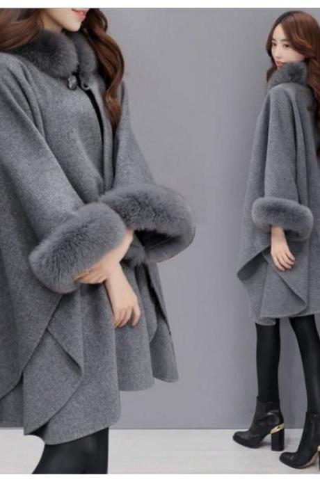 Women cape Coat 2019 Autumn Winter Women Coat Wide Loose Lapel Warm Outwear 