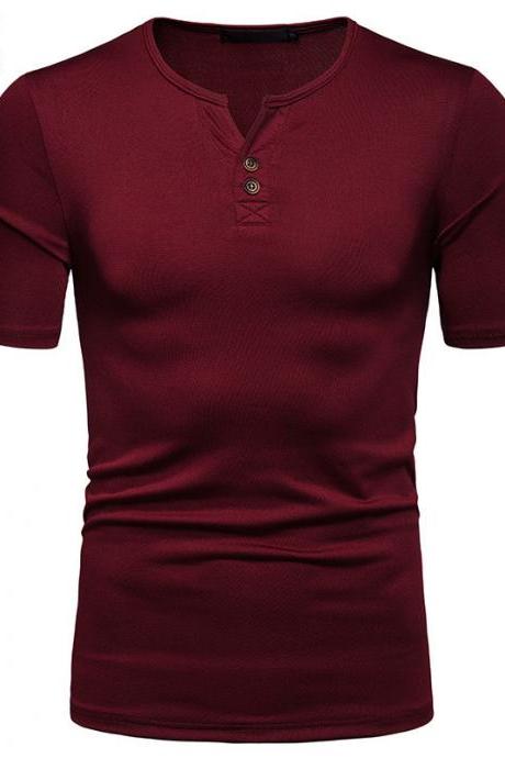 Summer Men T-shirt High Stretch Loose Short Sleeve V-neck T-shirt Top
