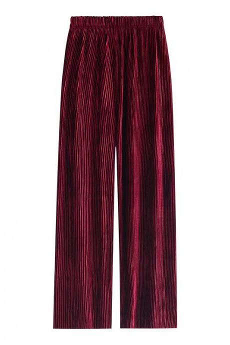  Autumn winter new Women pant high waist pleated gold velvet wide leg loose casual solid mopping trousers