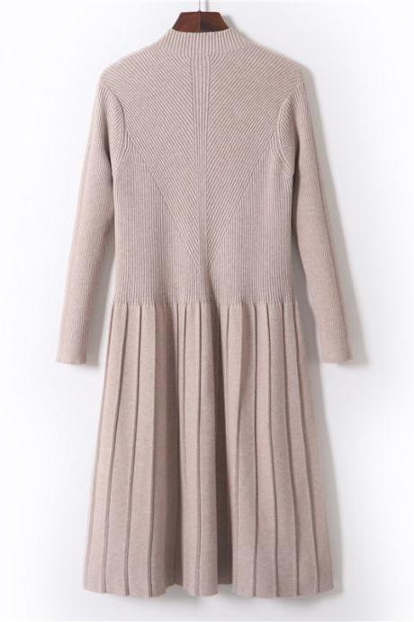  autumn winter new women Sweater dress self-cultivation was slimming bottoming mid-length half-high turtleneck knit dress
