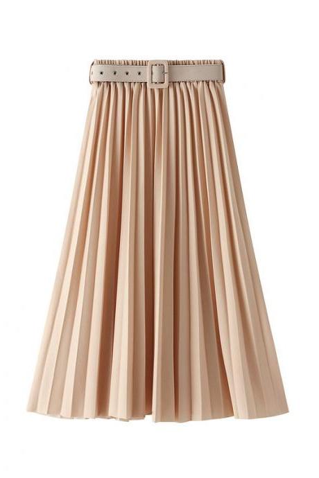 Women Spring Autumn Skirt Elastic Waistband Was Thin In The Long Section Of The Wild Pleated A-line Female Skirt