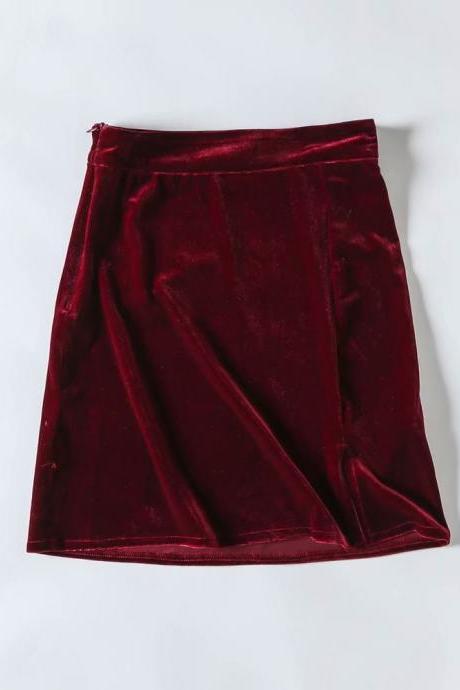 Style Fashion Velvet Women Skirt Under Split Solid Short Skirt