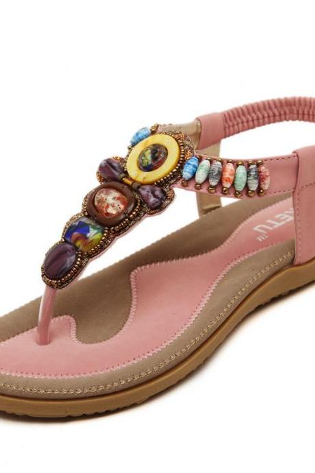 Women Summer Shoes Beauty Beaded Flat Sandals Bohemian Comfortable Shaping Hee Foreign Trade Shoes