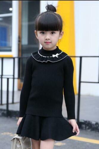 Cotton Girl Sweater Baby Clothes Winter Coats Knitted Bow Pattern Jacket 