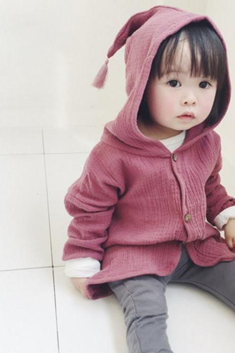 Kids Baby Boy Girl Cotton Fabric Long Sleeve Hooded Tops Coat