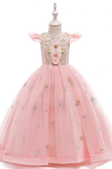 Cuhk Girls Dress Princess Short Sleeve Puffy Dress Children Court Wedding Piano Performance Dress