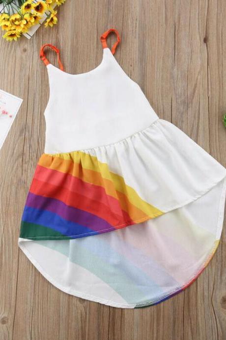 Summer Kids Baby Girl Rainbow Dress Backless Beach Boho Princess Party Clothes