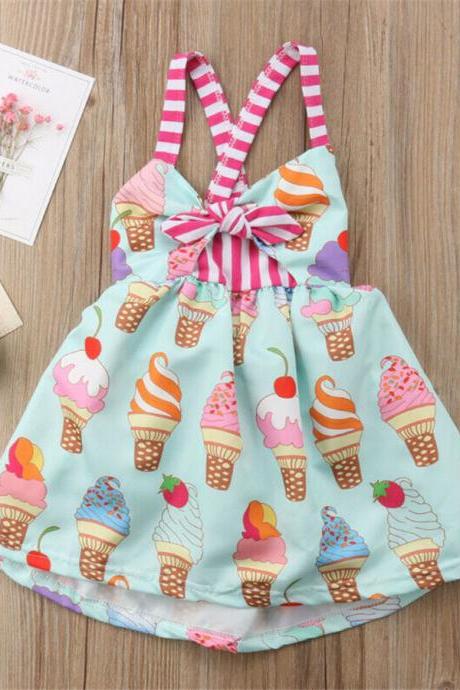 Ice cream Toddler Baby Girls KidHalter Backless Tutu Dress Party Summer Sundress