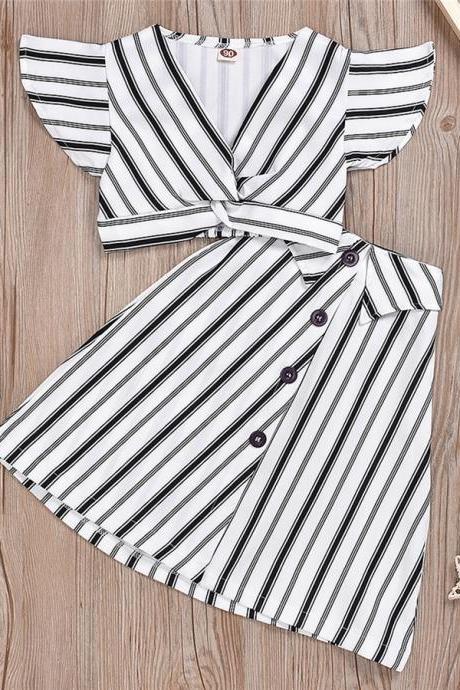  Toddler Kid Baby Girl 2PCS Set Stripe Crop Top Skirt Outfits Party Dress Clothes