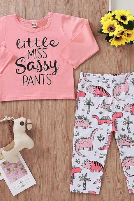  2Pcs Set Toddler Baby Girl T-shirt T Shirt + Long Pants Dinosaur Outfit Clothes