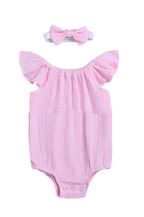 Summer Baby Cotton Robe + Bowknot Headgear Triangle Jumpsuit