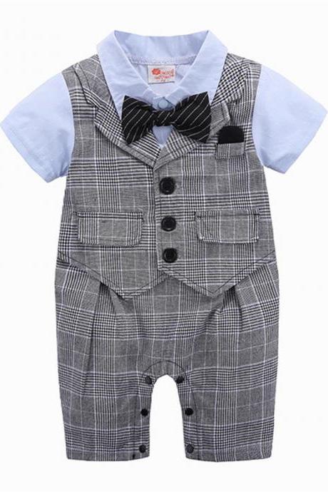 Newborn Baby Clothes Bow Rompers Formal Gentleman For Boys Infant Cotton Clothing Suit Baby Jumpsuit 0-24m