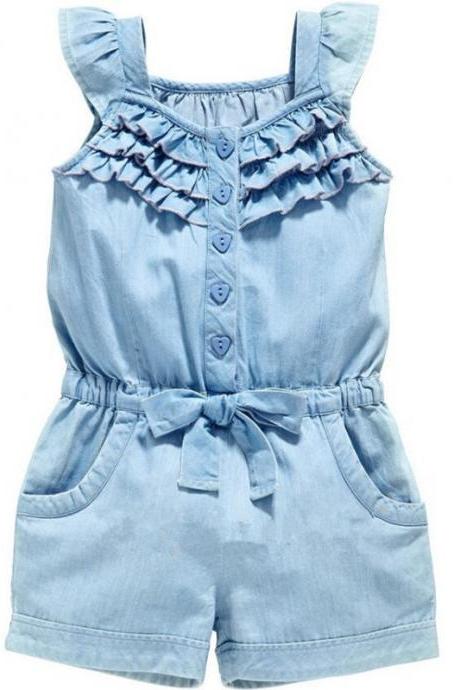 2020 Baby Summer Clothing Toddler Newborn Baby Girls Boys denim Romper Sleeveless Jumpsuits Solid Playsuits Sash Outfits