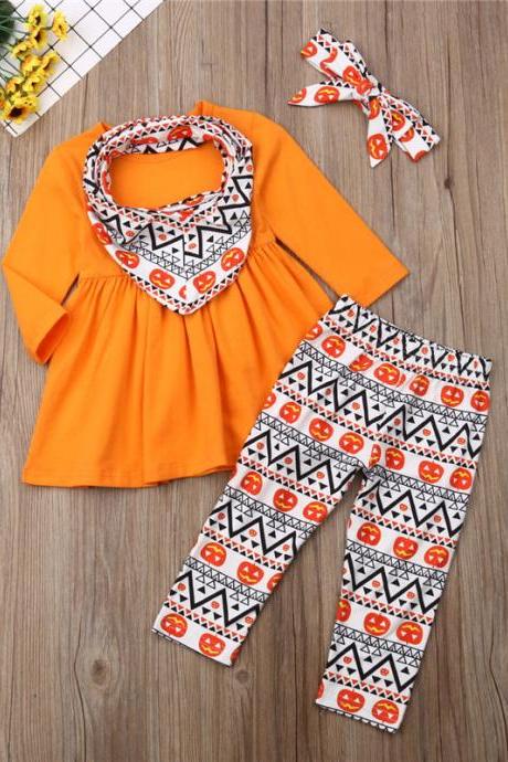  Children clothing baby spring autumn long-sleeved printed skirt Halloween four-piece girl suit