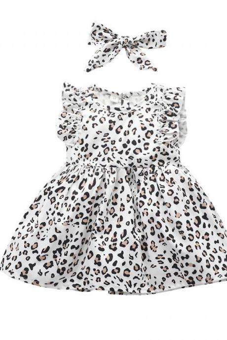 Toddler Kid Baby Girl Leopard Dress Sleeveless Ruffle Party Sundress+headband