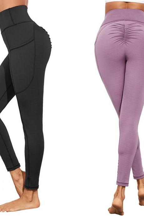 2020 autumn winter new yoga pants female stretch double-sided thin section high waist pants stitching pocket sports running nine pants