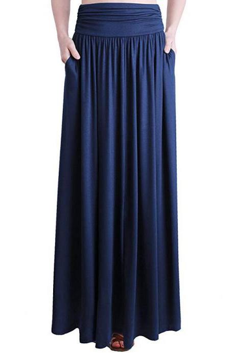 Vintage Summer Women Trend Skirts Pocket High Quality Solid Bow Ankle-length Long Skirt