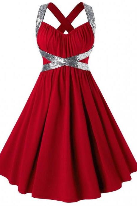 Women Casual Sleeveless Dress Sequins Solid Bandage Party Prom Plus Size Sexy Dress