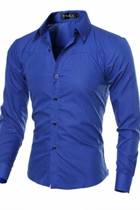 Fashion Men Casual Formal Slim Fit Shirt Wedding Party Long Sleeve Tops Business Office Work Outwear Shirts