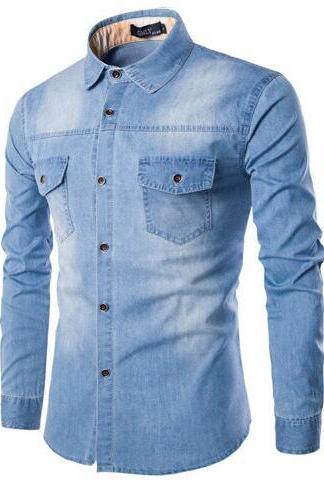 Men Long Sleeve Denim Shirt Casual High Quality Street Wearing Hot Sale Male Jean tops