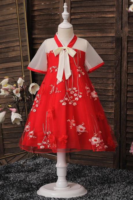 Children's Hanfu Chinese style ancient costume super retro improved fairy girl Tang suit princess short sleeve dress 
