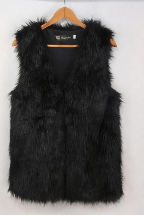  Women fox Faux Fur waistcoat Winter Sleeveless Luxury Fur Coat Plus Size Slim Long Vest 