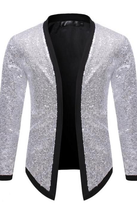 Men Casual Jacket Wear Nightclub Dance Performance Party solid long sleeve Cardigan Coat