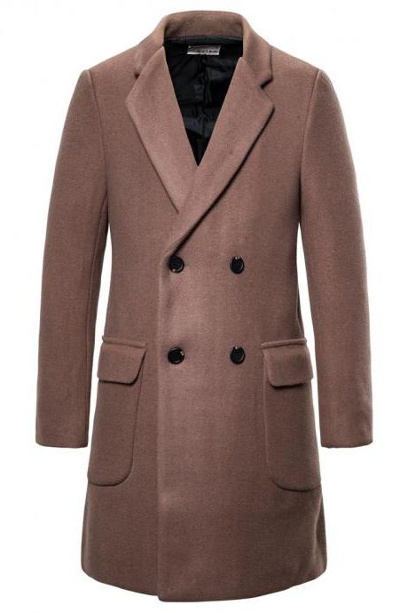 New Autumn Winter Men Double Breasted Casual Woolen Coat lapel Long-Sleeved Windbreaker Male Fashion Coat