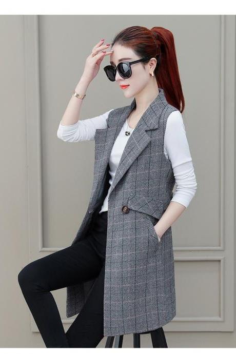 Women Suit Waistcoat Spring Autumn New Style Western Style Outer Vest Waistcoat Mid-length Thin Coat