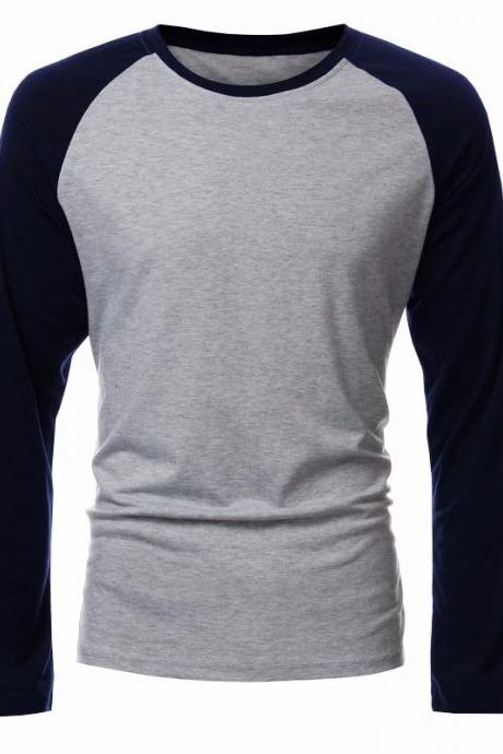 Autumn Men Long Sleeve T Shirt Patchwork O-neck Streetwear Casual Baseball Fashion Plus Size Tee Tops