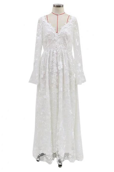 Women Wedding dresses sell sexy lace long sleeve dress evening Bridal Gowns