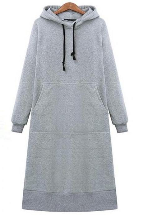 Women Loose Long Hoodie Autumn Winter Baggy Pullover Oversized Sweatshirt Dress Casual Solid Color Hooded Sweatshirts Student&amp;#039;s
