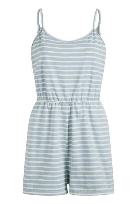 Women Summer Sling Jumpsuits Cotton Comfortable Loose Fashion Stripes Casual Home Clothing 