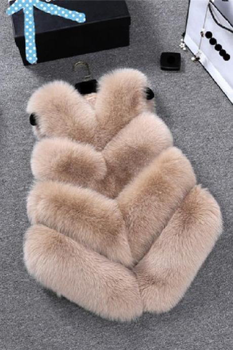 Women Fashion Faux Fur Coat Winter Coat Waist Coat Fur Gilet Jacket Vest Ladies