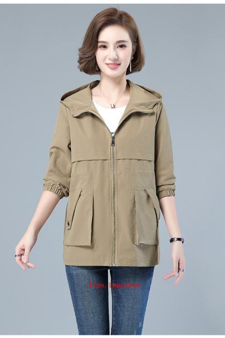 Spring Autumn 2021 New Windbreaker Women Hooded Coat Plus Size Nipper Outerwear Casual Wild Female Jacket Loose Clothes