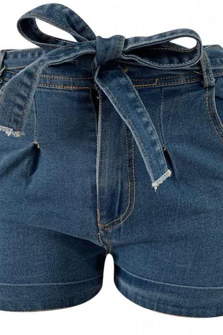Women Clothes Shorts Plus Size Waist High Elastic Denim Shorts Female Summer Cotton Linen Hot Jeans Short 
