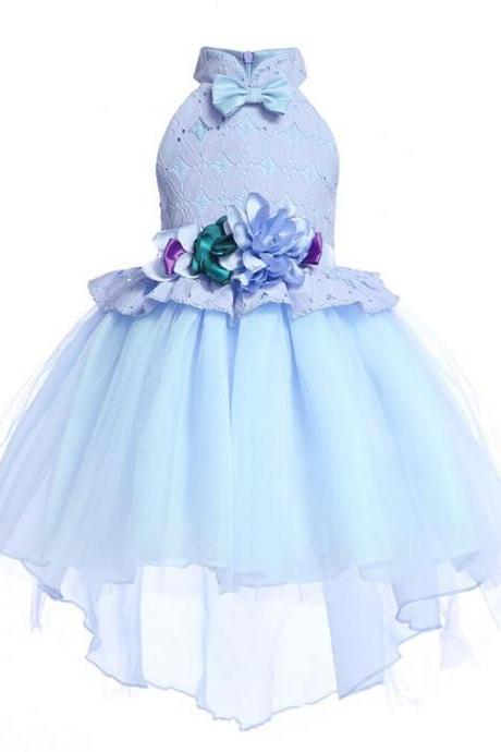  Flower Party Dress Baby Girls Wedding Bridesmaid Sleeveless Mesh Ball Gown Lace Bow Tie Dresses
