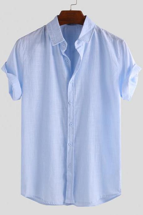 Elegant Men Tee Tops Casual Shirts Social Shirts Button Turn Down Collar Slim Fit Clothes