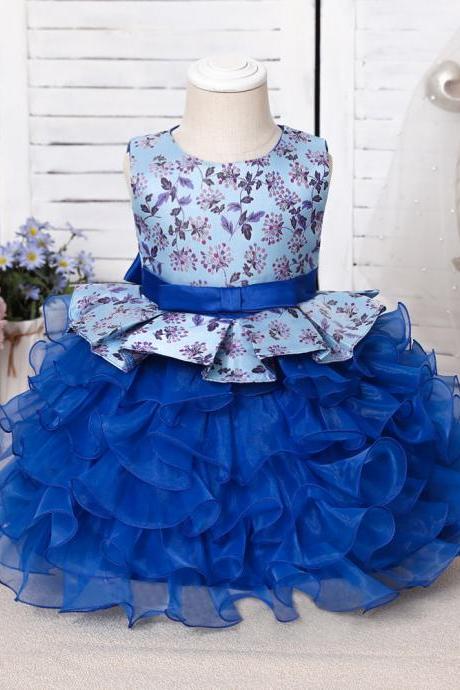 Sky Blue Mini Flower Girls Dresses Tiered Party Clothes Baby Birthday Gowns Kids First Communion Toddler Cupcake Pageant Dress