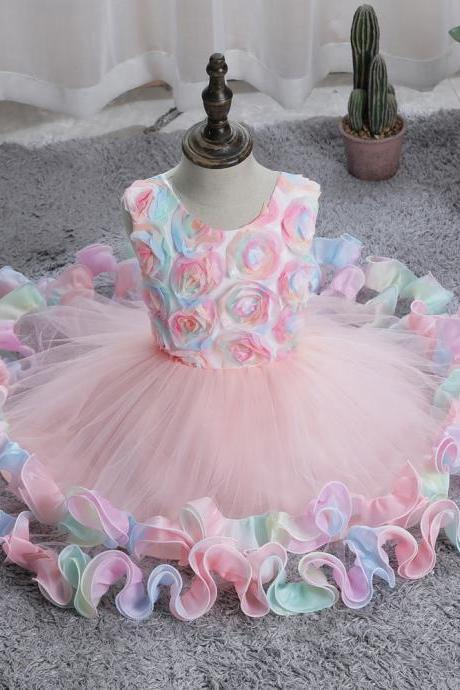  Dress for girls fashion applique mesh fluffy dress princess dress wedding dress girl tulle dress children's clothes party dress