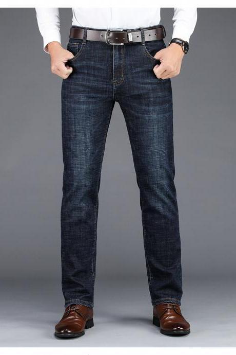 Autumn Spring Men Midweight Jean Stretch Pants Casual Distressed Homme Slim Fit Denim Trousers